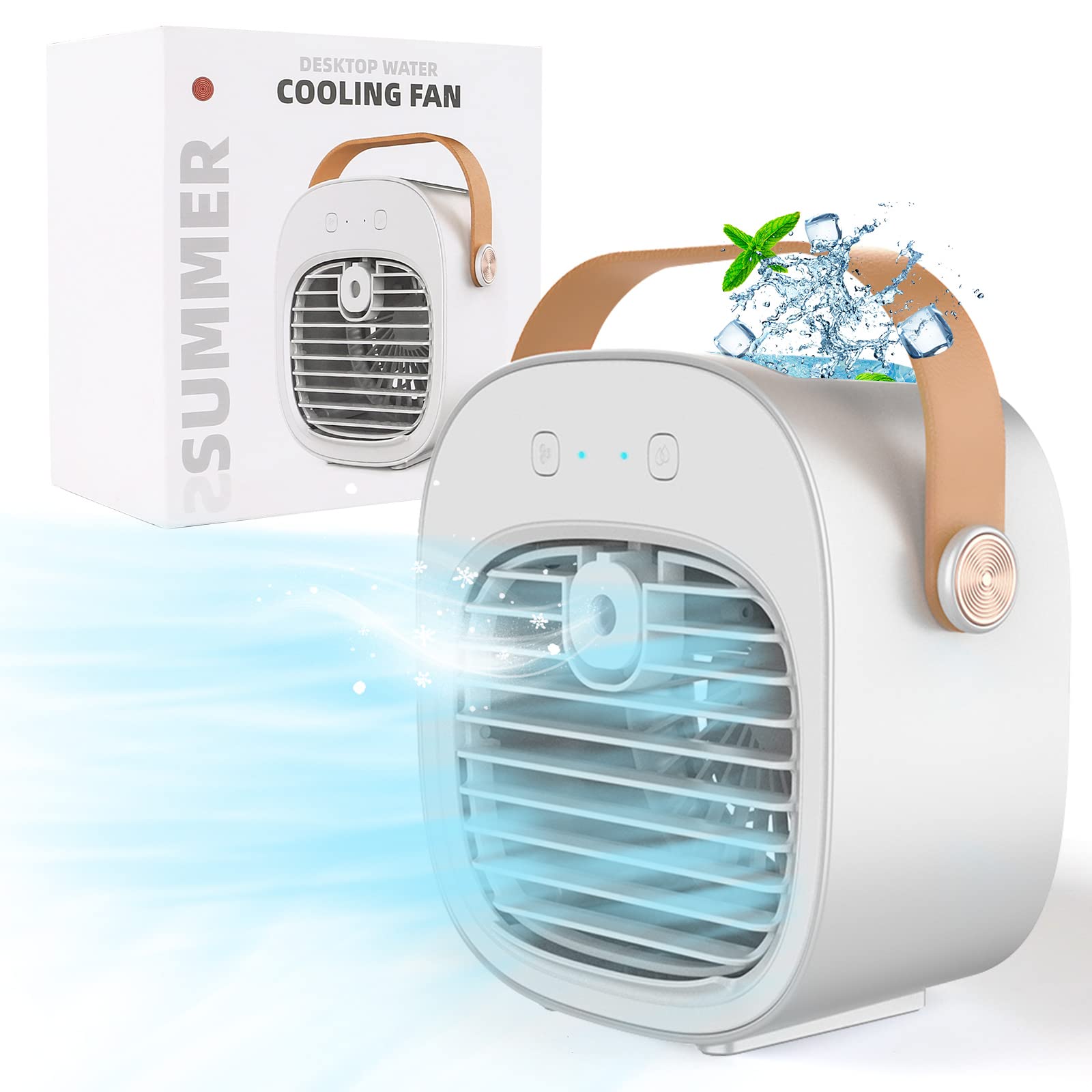 HASTHIP Mini Air Cooler with 128ml Water Tank, 4000mAh Portable Air Conditioner, Small Evaporative Coolers with Handle/Humidifier/ 3 Speeds Desktop Ice Cube Cooling Fan for Travel, Office and Bedroom HASTHIP Mini Air Cooler with 128ml Water Tank, 4000mAh Portable Air Conditioner, Small Evaporative Coolers with Handle/Humidifier/ 3 Speeds Desktop Ice Cube Cooling Fan for Travel, Office and Bedroom